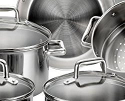 T-fal Tri-ply Stainless Steel Multi-clad Dishwasher Safe Oven Safe Cookware Set, 12-Piece, Silver