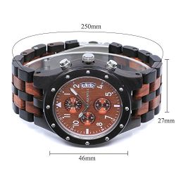 Bewell Men's Quartz Watch with Lightweight Wood Band