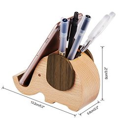 Wooden Elephant Phone Stand with Pen&Pencil Holder