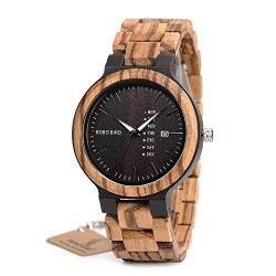 BOBO BIRD Mens Wooden Watch Analog Quartz with Week Display