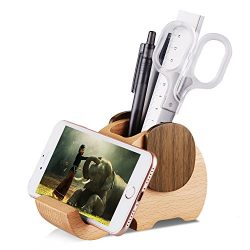 Wooden Elephant Phone Stand with Pen&Pencil Holder