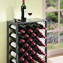 Mango Steam 32 Bottle Wine Rack with Glass Table Top, Pewter