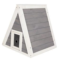 Petsfit Triangle Wooden Cat House with Back Escape Door