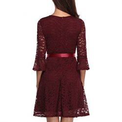 Contrast Lace A-Line Swing Party Dress With Belt