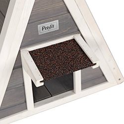 Petsfit Triangle Wooden Cat House with Back Escape Door