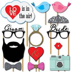 Wedding Photo Booth Props with Strike a Pose Sign - 31 Printed Pieces with Wooden Sticks