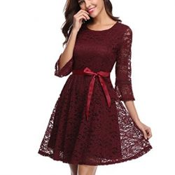 Contrast Lace A-Line Swing Party Dress With Belt