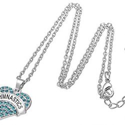 Silver Tone Crystal Heart Shaped "GYMNASTICS" Charm Pendant