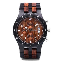 Bewell Men's Quartz Watch with Lightweight Wood Band