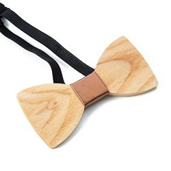 DURUI Handmade Customized Solid Wood Bow Tie Creative Wedding Wooden BowTie with Gift Box (Fraxinus+leather special)