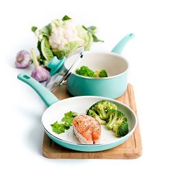 GreenLife Soft Grip Ceramic Non-Stick Cookware, 4pc Set, Turquoise