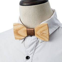 DURUI Handmade Customized Solid Wood Bow Tie Creative Wedding Wooden BowTie with Gift Box (Fraxinus+leather special)