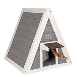 Petsfit Triangle Wooden Cat House with Back Escape Door