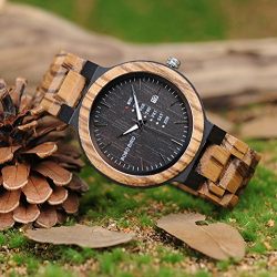 BOBO BIRD Mens Wooden Watch Analog Quartz with Week Display