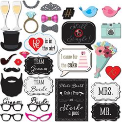 Wedding Photo Booth Props with Strike a Pose Sign - 31 Printed Pieces with Wooden Sticks