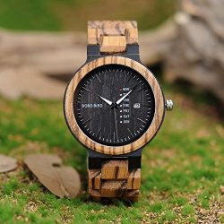 BOBO BIRD Mens Wooden Watch Analog Quartz with Week Display