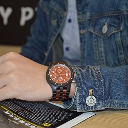 Bewell Men's Quartz Watch with Lightweight Wood Band