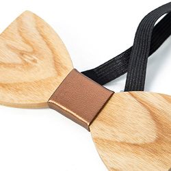 DURUI Handmade Customized Solid Wood Bow Tie Creative Wedding Wooden BowTie with Gift Box (Fraxinus+leather special)
