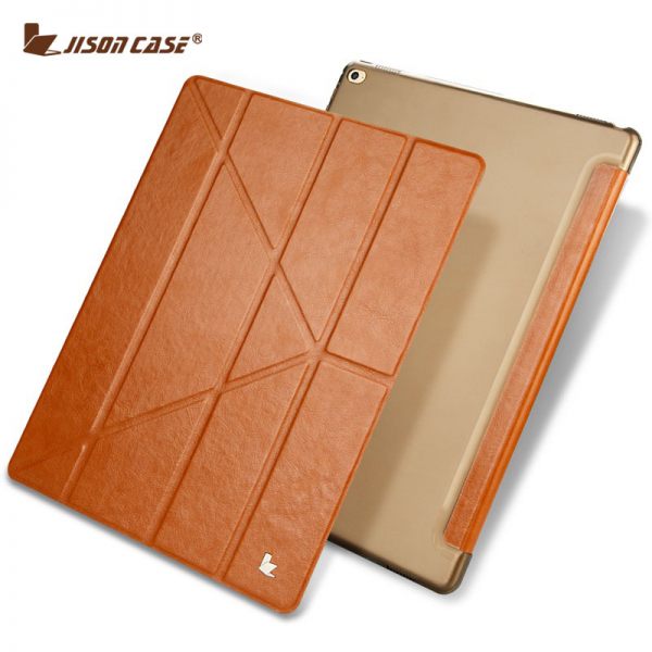 Jisoncase Flip Case for iPad Pro 12.9 PU Leather Transparent Tablet Folio Smart Cover