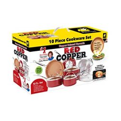 Red Copper 10 PC Copper-Infused Ceramic Non-Stick Cookware Set by BulbHead