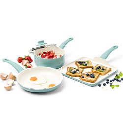 GreenLife Soft Grip Ceramic Non-Stick Cookware, 4pc Set, Turquoise