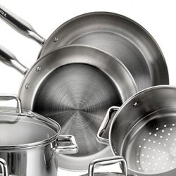 T-fal Tri-ply Stainless Steel Multi-clad Dishwasher Safe Oven Safe Cookware Set, 12-Piece, Silver