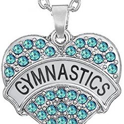 Silver Tone Crystal Heart Shaped "GYMNASTICS" Charm Pendant