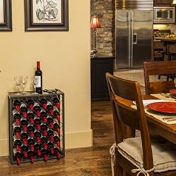 Mango Steam 32 Bottle Wine Rack with Glass Table Top, Pewter