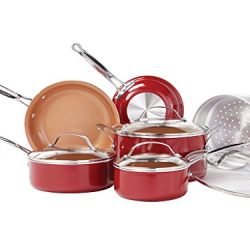 Red Copper 10 PC Copper-Infused Ceramic Non-Stick Cookware Set by BulbHead