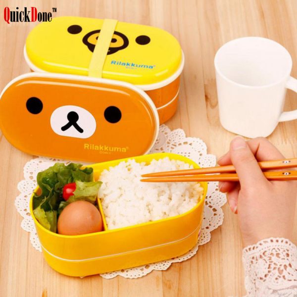 QuickDone Rilakkuma 2-Layer Lunch Box - Cute Cartoon Bento Container