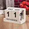 Jeteven Vintage Wood Perpetual Calendar, compact white wooden date keeper with rotating blocks for months and days, ideal for desktop decor in home or office settings.