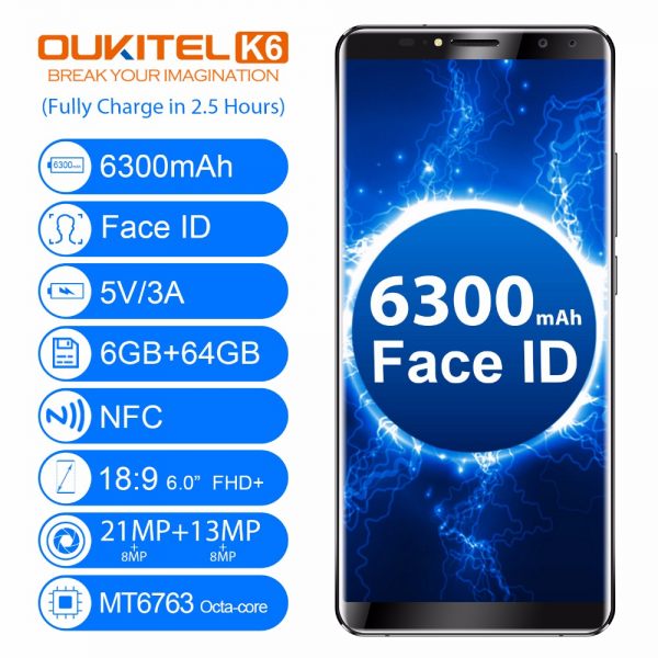 OUKITEL K6 6GB 64GB 6.0'' FHD Display Smartphones