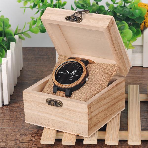 Zebra Wood Watch for Men with Week and Date