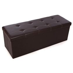 SONGMICS 43" Faux Leather Folding Storage Ottoman Bench, Storage Chest / Footrest / Padded Seat