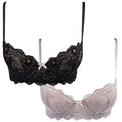 Betsey Johnson 2 Pack Women Longline Lace Balconette Bras Cute Sexy Underwire Ladies Push-Up Support