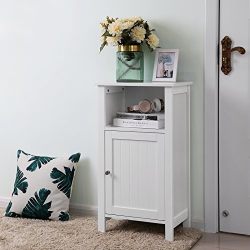 Bathroom Floor Storage Cabinet with Single Door Adjustable Shelf White