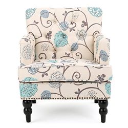 Medford Fabric Club Chair w/ Nailhead Accents (White and Blue Floral)
