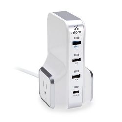 Atomi Power Tower Plus 4-Port USB/2 Wall Outlet Desktop Charger
