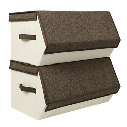 Large Stackable Magnetic Storage Bins with Lids handles Foldable Linen and Oxfrod Storage organizers