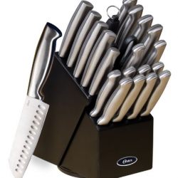 Oster Baldwyn 22-Piece Cutlery Block Set – Premium Stainless Steel Knives with Brushed Satin Finish