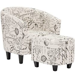 Modern Contemporary Upholstered Barrel Accent Chair w/ Ottoman
