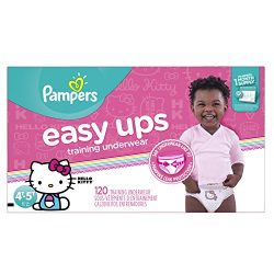 Pampers Easy Ups Training Pants for Girls Size 6 with Hello Kitty designs and 360° stretchy waistband.