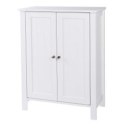 SONGMICS Bathroom Floor Storage Cabinet with Double Door Adjustable Shelf White