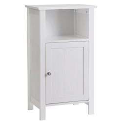 Bathroom Floor Storage Cabinet with Single Door Adjustable Shelf White