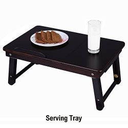 Bamboo Adjustable Laptop Desk Foldable Breakfast Serving Bed Tray w' Tilting Top and Drawer