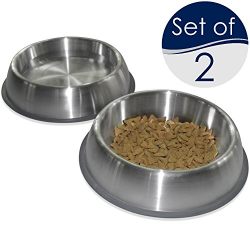 PetFusion Premium Brushed Anti-tip Dog & Cat Bowls, Set of 2