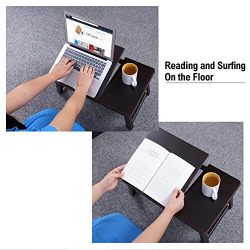 Bamboo Adjustable Laptop Desk Foldable Breakfast Serving Bed Tray w' Tilting Top and Drawer