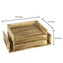 Rustic Burnt Wood 3-Tier Office Desktop Document Tray & Mail Sorter Organizer Rack