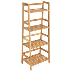 Bamboo Ladder Shelf Bookcase 4 Shelf Multifunctional Storage Rack Display Stand