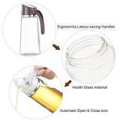 Auto Flip Olive Oil Dispenser Bottle, Glass Vinegar Dispensing Cruets
